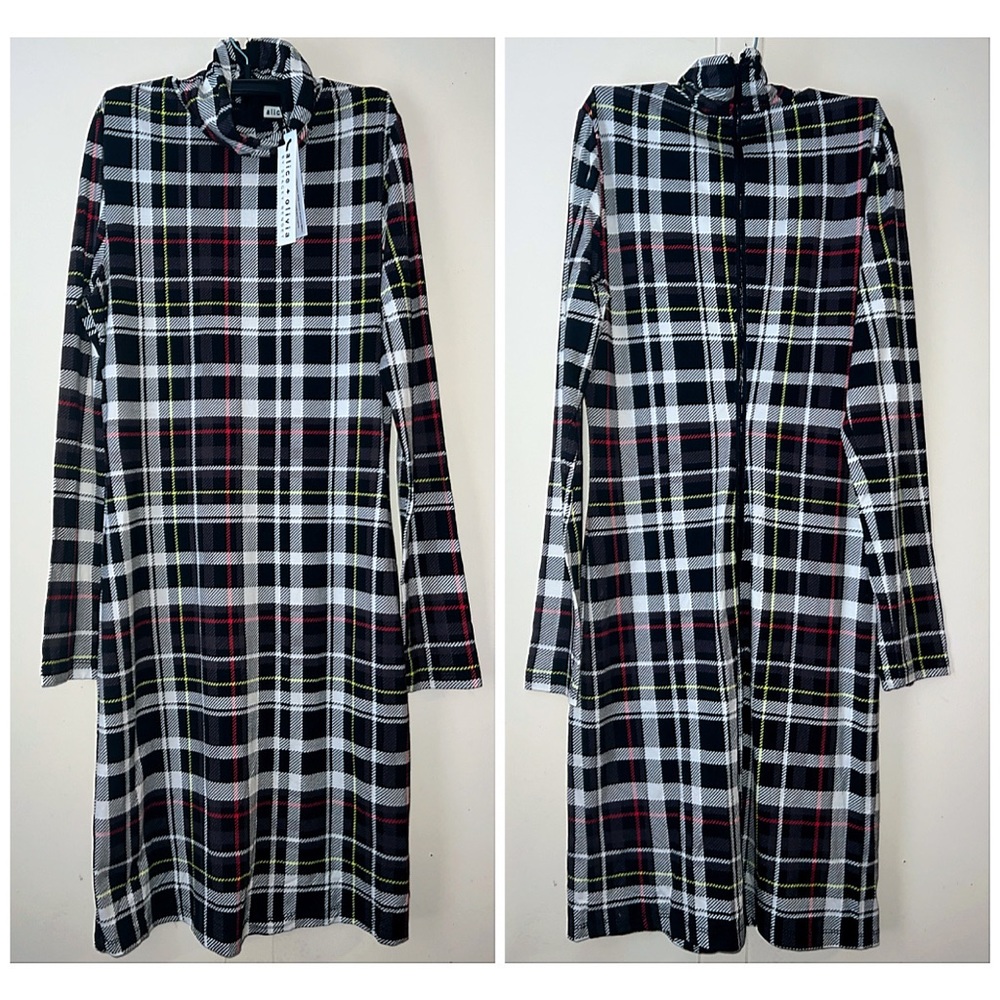 Alice + Olivia Delora Plaid Fitted Black White Multi Mini Dress - Picture 10 of 17